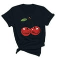thumbnail image 1 of Busydd Womens Tops Stylish Cherries Graphic Tee Shirts Round Neck Short Sleeve Summer Tops Regular Casual T-Shirts for Women, 1 of 1