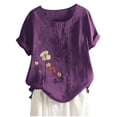 thumbnail image 1 of Busydd Womens Tops Summer Short Sleeve Round Neck Blouses Cotton Linen Button Down T Shirts Fashion Casual Floral Print Tee Tops Comfy Loose Versatile Going Out Tops Plus Size Tops M-5XL, 1 of 3