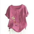 thumbnail image 1 of Busydd Womens Tops Summer Short Sleeve Round Neck Blouses Cotton Linen Button Down T Shirts Fashion Casual Floral Print Tee Tops Comfy Loose Versatile Going Out Tops Plus Size Tops M-5XL, 1 of 3