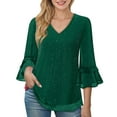 thumbnail image 1 of Busydd Womens Tops Trendy Glittery 3/4 Length Sleeve Ladies Tops and Blouses Comfy Solid Color V Neck Ruffle Womens Tops Dressy Casual L, 1 of 6