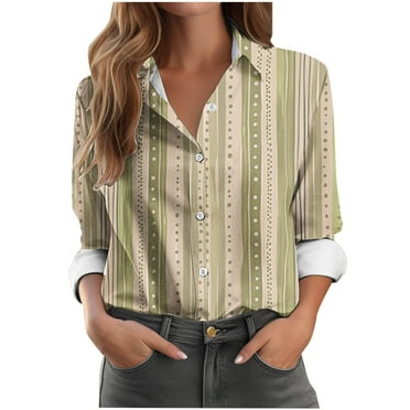 Busydd Womens Tops Trendy Print Button Down Shirts for Women Casual Lapel Long Sleeve Blouses for Women Versatile Comfy Going Out Shirts