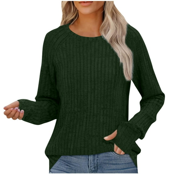 Busydd Womens Tops Trendy Ribbed Long Sleeve T Shirts for Women Casual Solid Color Round Neck Spring Blouses Comfortable Loose Going Out Tops