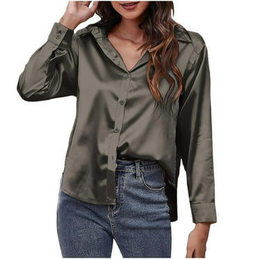 Busydd Womens Tops Trendy Solid Color Button Down Shirts for Women Casual Turndown Collar Long Sleeve Blouses for Women Soft Comfort Formal Dress Shirts