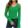 thumbnail image 1 of Busydd Womens Tops Trendy Solid Color Long Sleeve Shirts for Women Casual V Neck Ribbed Spring Summer Blouses Comfy Versatile off the Shoulder Going Out Tops, 1 of 9