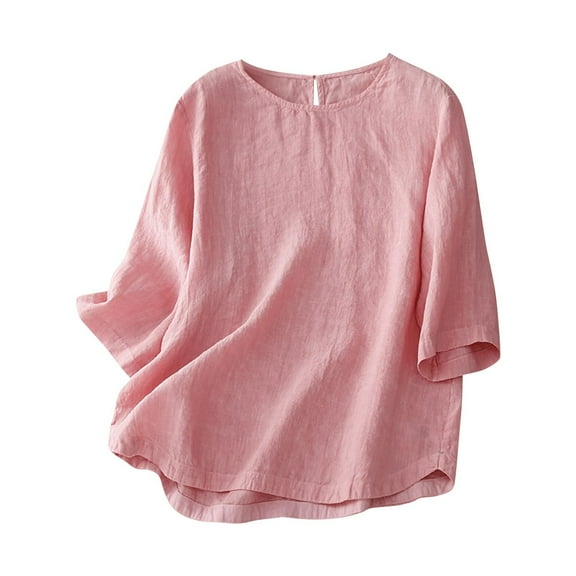 Busydd Womens Tops Vintage Mexican Embroidered Peasant Blouses Fashion Short Sleeve Round Neck Tshirts Versatile Basic Solid Color Cotton Linen Shirts Summer Casual Boho Beach Tops for Trendy