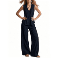 thumbnail image 1 of Busydd Womens Two Piece Sets Sleeveless V Neck Button Tanks and Loose Wide Leg Pants Solid Color Womens Lounge Set M, 1 of 9