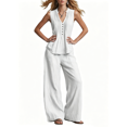 thumbnail image 1 of Busydd Womens Two Piece Sets Sleeveless V Neck Button Tanks and Loose Wide Leg Pants Solid Color Womens Lounge Set XL, 1 of 9