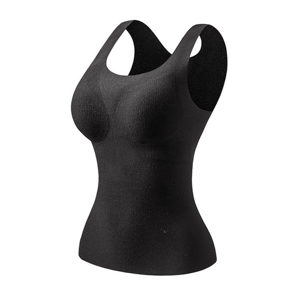 Busydd Womens Undershirts Built in Bra Casual Solid Color Ribbed Tank Top for Women Fashion Comfy Sleeveless Round Neck Women's Thermal Underwear M