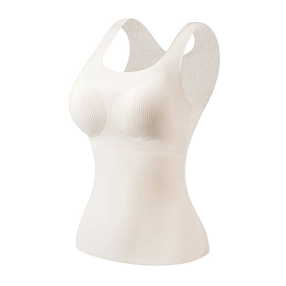 Busydd Womens Undershirts Built in Bra Casual Solid Color Ribbed Tank Top for Women Fashion Comfy Sleeveless Round Neck Women's Thermal Underwear M