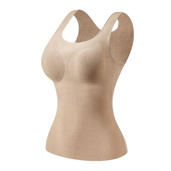 Busydd Womens Undershirts Built in Bra Casual Solid Color Ribbed Tank Top for Women Fashion Comfy Sleeveless Round Neck Women's Thermal Underwear XL