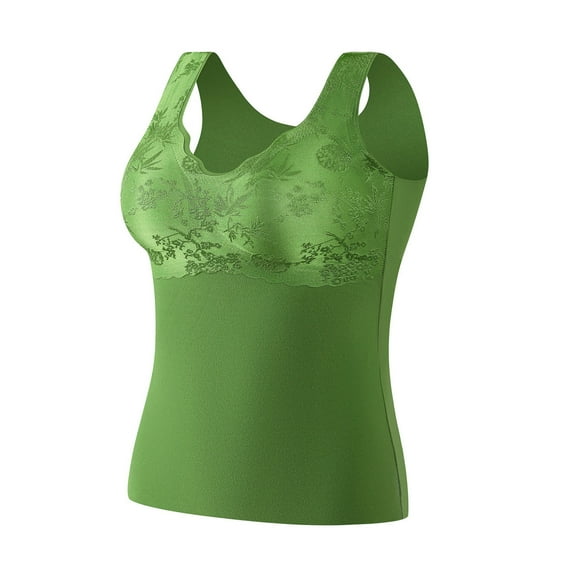 Busydd Womens Undershirts Built in Bra Casual Solid Color Round Neck Womens Tank Tops Sleeveless Thermal Shirts for Women 2XL