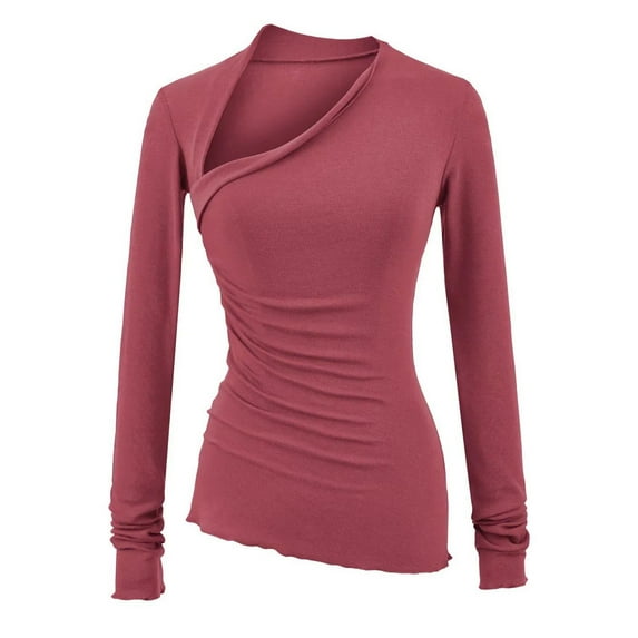 Busydd Womens Undershirts Trendy Comfortable Cotton Women's Tops Casual Solid Color Pleated Long Sleeve Shirts for Women S