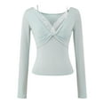 thumbnail image 1 of Busydd Womens Undershirts Trendy Lace V Neck Thermal Shirts for Women Comfy Casual Cotton Solid Color Pleated Long Sleeve Tops for Women L, 1 of 7