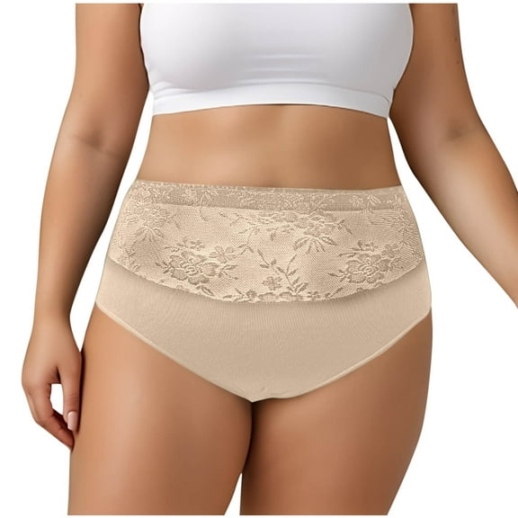Busydd Womens Underwear Plus Size XL-5XL Stretch Knitting Cotton Panties for Women Soft Seamless Underwear for Women Lace Patchwork Briefs