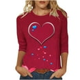 thumbnail image 1 of Busydd Womens Valentines Day Shirt Casual 3/4 Sleeve Heart Graphic Print Valentines Tops Fashion Oversized Round Neck T Shirts Valentines Day Gifts S-5XL, 1 of 5