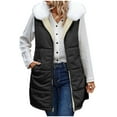 thumbnail image 1 of Busydd Womens Vest Fashion Solid Color Sleeveless Puffer Vest Comfy Warm Hooded Long Women's Outerwear Vests Plus Size Vest for Women with Pockets and Detachable Hat Collar L, 1 of 9
