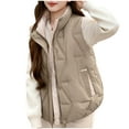 thumbnail image 1 of Busydd Womens Down Vest Solid Color Sleeveless Winter Vest for Women Casual Stand Collar Warm Puffy Vest Fashion Button Zipper Women's Outerwear Vests with Pockets 2XL, 1 of 5