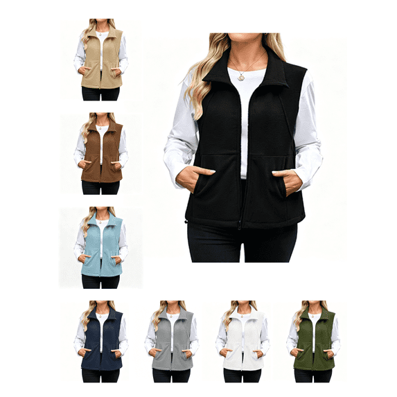 Busydd Womens Vest Solid Color Sleeveless Zip Fleece Vest Casual Lapel Warm Winter Vest for Women with Pockets S