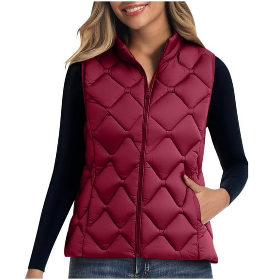 Busydd Womens Vest Warm Comfortable Solid Color Zipper Puffer Vest Casual Sleeveless Winter Vest for Women with Pockets L