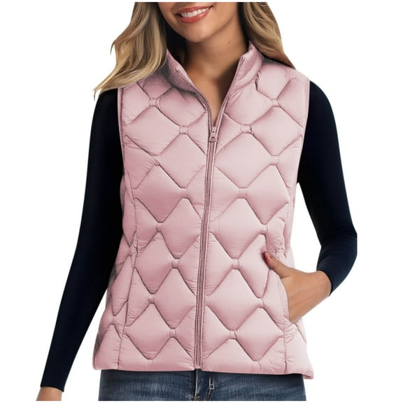 Busydd Womens Vest Warm Comfortable Solid Color Zipper Puffer Vest Casual Sleeveless Winter Vest for Women with Pockets M