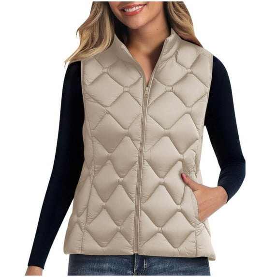 Busydd Womens Vest Warm Comfortable Solid Color Zipper Puffer Vest Casual Sleeveless Winter Vest for Women with Pockets XL