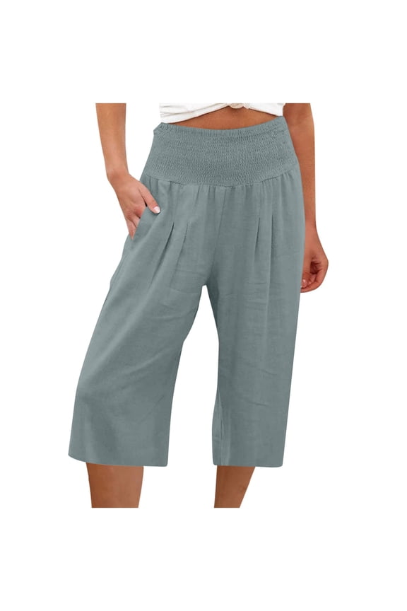 Womens Wide Leg Pants,Loose Elastic Waist Yoga Sweatpants,High Waist Solid Color Lounge Pants,Casual Stylish Below Knee Length Trousers,Comfy Work Office Dress Pants with Pockets