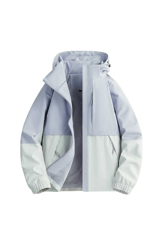 Womens Windbreaker Jacket Fashion Colorblock Patchwork Rain Coats Zip Up Mountain Ski Jacket with Hood Plus Size Rain Jacket with Pockets Winter Jackets for Women L-5XL