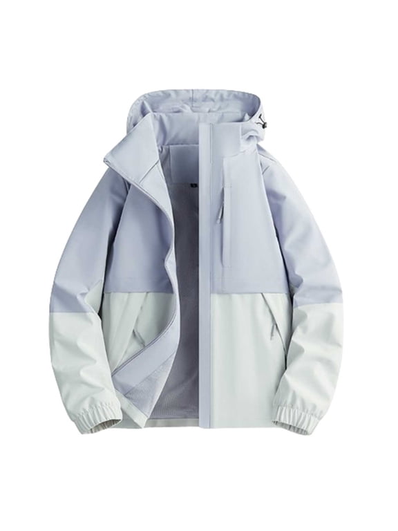 Womens Windbreaker Jacket Fashion Colorblock Patchwork Rain Coats Zip Up Mountain Ski Jacket with Hood Plus Size Rain Jacket with Pockets Winter Jackets for Women L-5XL
