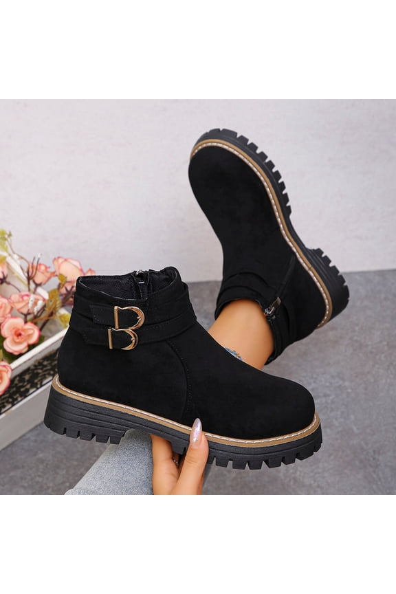 Womens Winter Boots Casual Solid Color Zipper Ankle Boots for Women Comfy Round Toe Medium Heel Women Footwear Booties 8.5