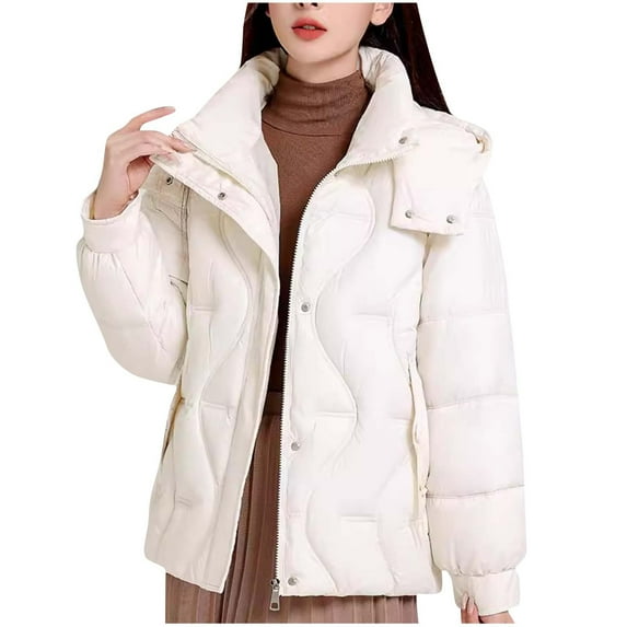 Busydd Womens Winter Coats Solid Color Long Sleeve Puffer Jacket Fashion Warm Zip Up Hooded Winter Jackets Casual Down Jacket Plus Size Outerwear with Pockets L-5XL