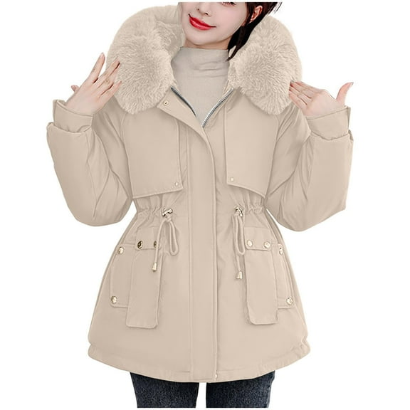 Busydd Womens Winter Coats Solid Color Long Sleeve Puffer Jacket Hooded Warm Winter Jackets Casual Tunic Cotton Zip Up Down Outerwear with Pockets M-3XL