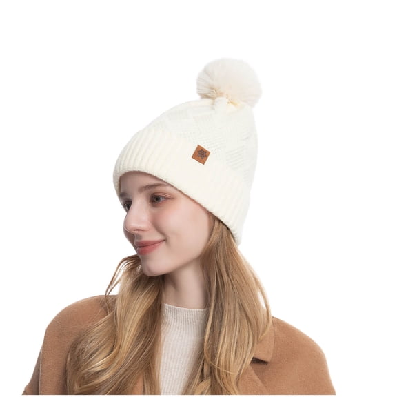 Busydd Womens Winter Hats Warm Soft Stretchy Pompom Skull Caps Solid Color Ribbed Wool Hats Slouchy Cable Knit Beanie