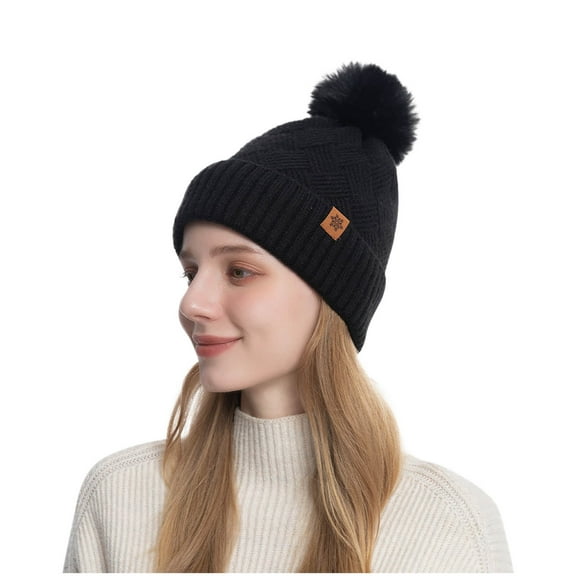 Busydd Womens Winter Hats Warm Soft Stretchy Pompom Skull Caps Solid Color Ribbed Wool Hats Slouchy Cable Knit Beanie
