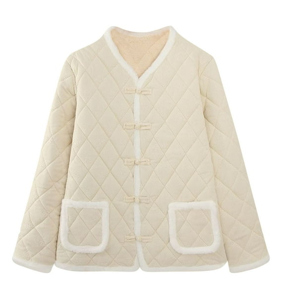 Busydd Womens Winter Tops Long Sleeve V Neck Warm Fleece Jacket Casual Comfy Button Solid Color Winter Coats for Women with Pockets 5XL