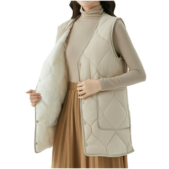 Busydd Womens Winter Vest Solid Color Warm Fleece Vest Button Sleeveless Puffer Gilet Casual Lightweight Puffy Jackets Plus Size Outerwear with Pockets M-5XL