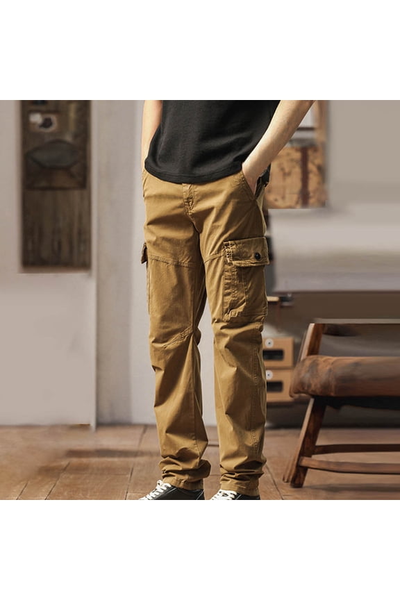 Work Pants for Men Solid Color Cotton Cargo Pants for Men Comfortable Elastic Waist Outdoor Hiking Pants Casual Slim Men's Pants with Pockets L