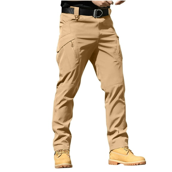 Busydd Work Pants for Men Lightweight Durable Ripstop Hiking Pants Loose Fit Solod Color Outdoor Stretch Waist Quick Dry Cargo Pants with Pockets