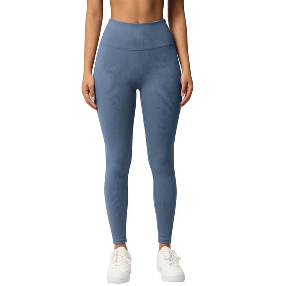 Busydd Workout Leggings for Women Fashion Ribbed Solid Color Yoga Pants Casual Stretchy Butt Lifting Leggings for Women