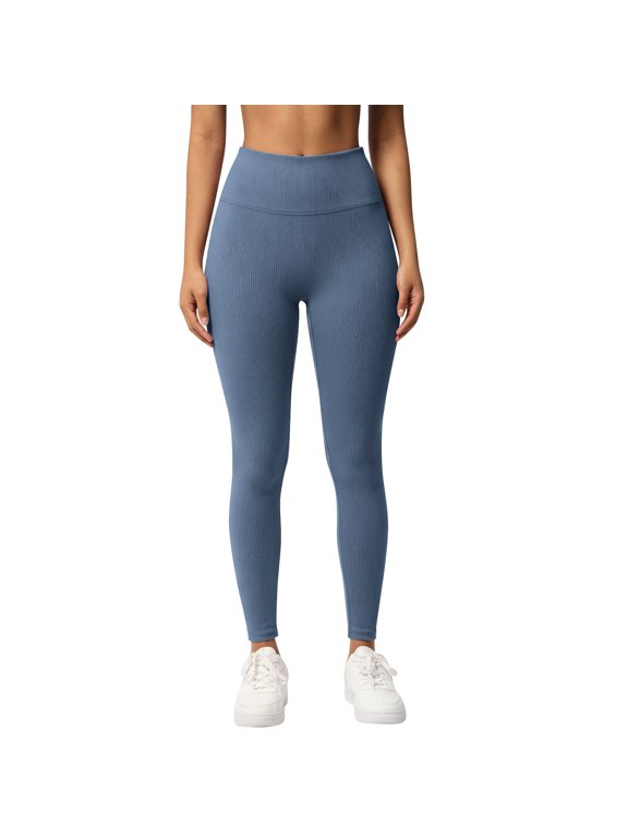 Workout Leggings for Women Fashion Ribbed Solid Color Yoga Pants Casual Stretchy Butt Lifting Leggings for Women