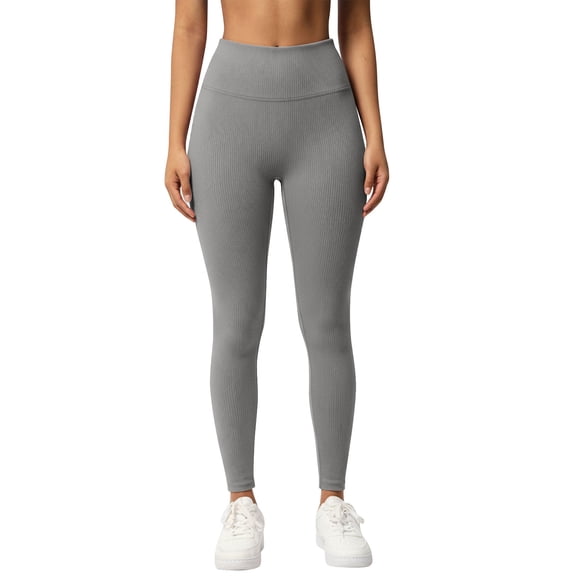Busydd Workout Leggings for Women Fashion Ribbed Solid Color Yoga Pants Casual Stretchy Butt Lifting Leggings for Women
