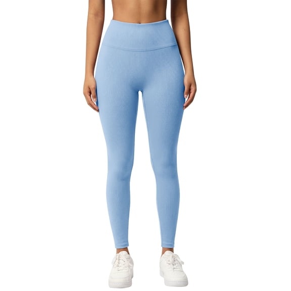 Busydd Workout Leggings for Women Fashion Ribbed Solid Color Yoga Pants Casual Stretchy Butt Lifting Leggings for Women