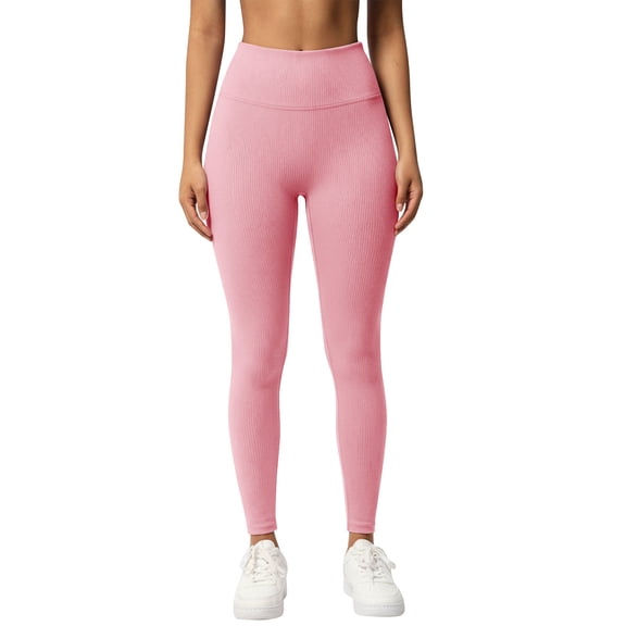 Busydd Workout Leggings for Women Fashion Ribbed Solid Color Yoga Pants Casual Stretchy Butt Lifting Leggings for Women