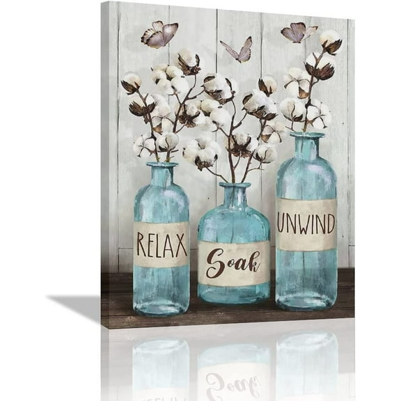 Busyhead Rustic Cotton Blue Jar 12” x 16” Framed Canvas Art Prints