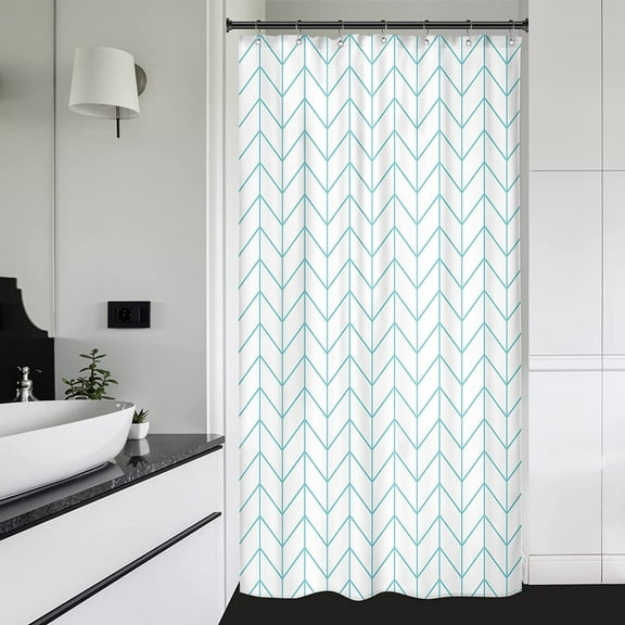 Busyhead White-Aqua Chevron Striped Polyester Shower Curtain, 36" x 72" Waterproof