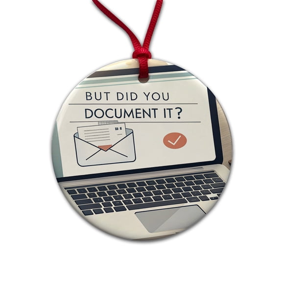 But Did You Document It Laptop Email Funny Christmas Tree Holiday Round Ceramic Ornament