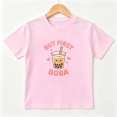 thumbnail image 1 of But First Boba Milk Tea Girls Graphic Tee, Cute Sweet 100% Cotton Kids Short Sleeve T-Shirt 4-13Y, 1 of 5