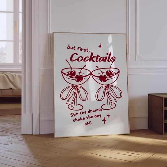 But First Cocktails Retro Bar Poster, Unframed Size 24x36