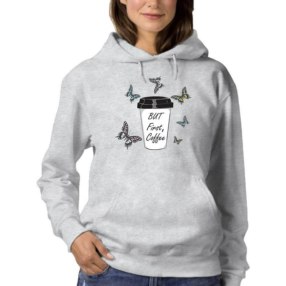 But First Coffee Butterflies Hoodie Women -Image by Shutterstock, Female XX-Large