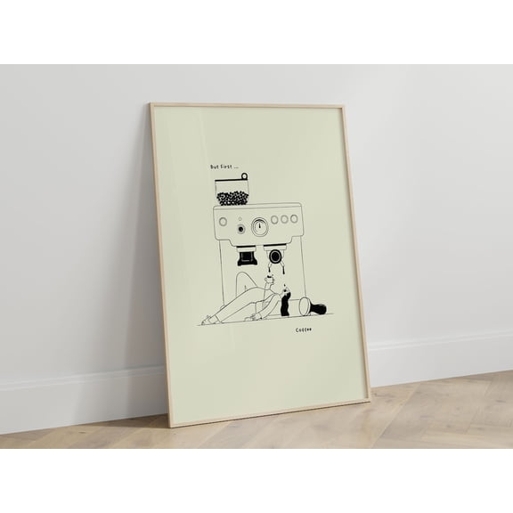 But First Coffee Illustrated Wall Art Print, Unframed Paper Poster 8x10in