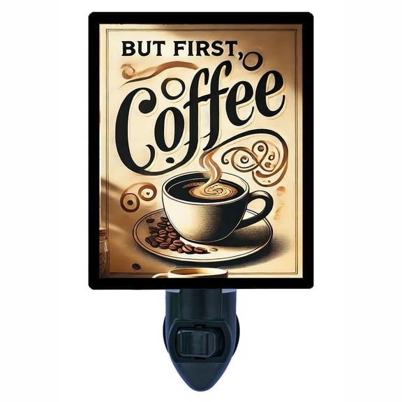 But First Coffee Night Light Vintage Caf Art, Coffee Lovers Kitchen Dcor, Cozy Morning Quote, Free Switchable Insert